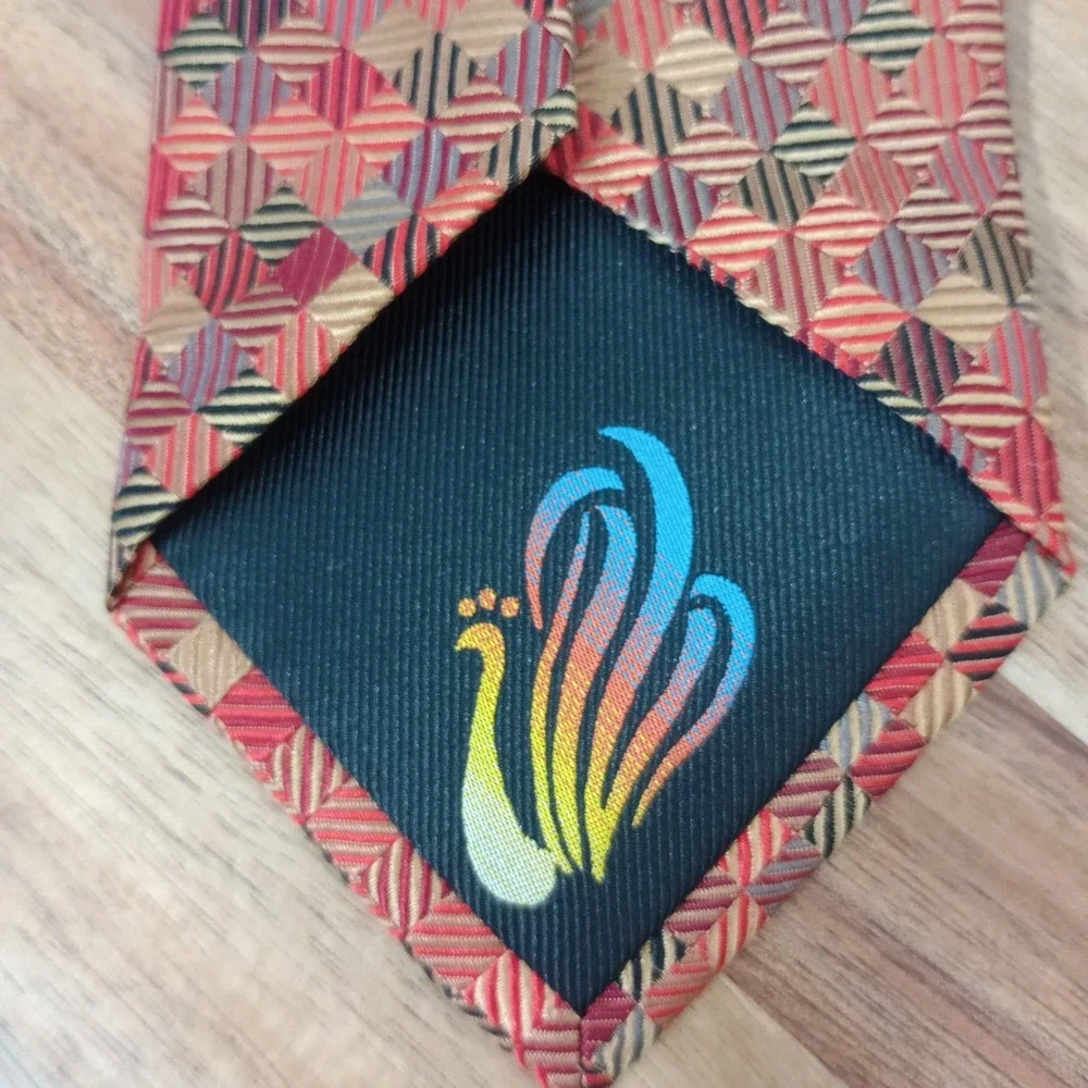 Peacock Tie‎ Necktie 100% Pure Silk Multicolor Colorful Geometric Abstract